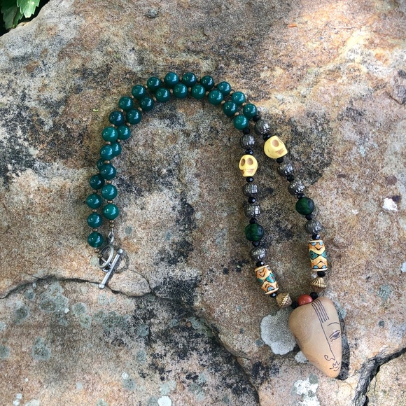 Beaded Scull Necklace, Original One of a Kind - Picture 1 of 12